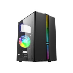 VALUE-TOP VT-M300 MICRO ATX CASING W/S200A PLUS PSU, 1xUSB3.0, 2xUSD2.0, 1x12cm 3-COLOR STATIC FAN IN REAR, ARGB LED STRIP ON FRONT, HD AUDIO & LEFT SIDE TEMPERED GLASS